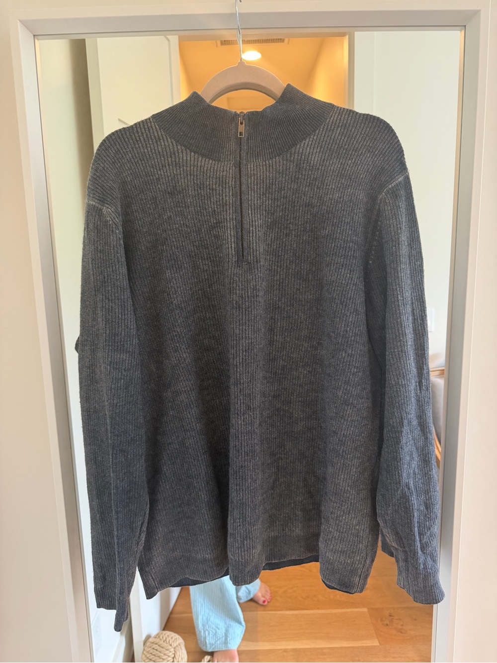Autumn Cashmere Men’s Half-Zip Ribbed Sweater in Charcoal